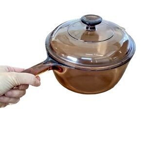 CORNINGWARE Vision 2.5L Pot with Lid in Amber Pyrex Glass Vintage